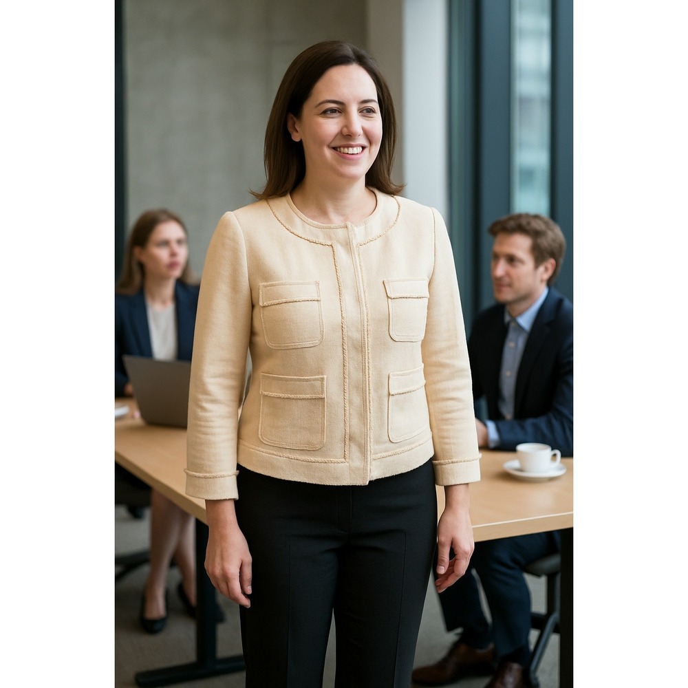 GAP M‎ Beige Flax Frayed Trim Neutral Minimalist Crop Jacket Career Boss Date - Picture 2 of 11